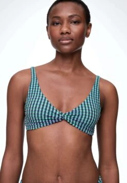 Oysho Gingham Halterneck - Bikini Pezzo Sopra - Blue