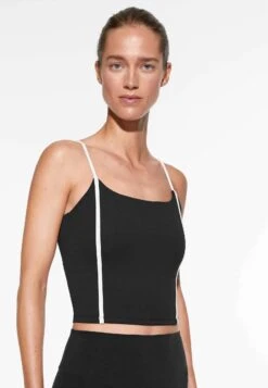Oysho Comfortlux Strappy With PipingTopBlack Donna T-shirt E Top OY141D09J-Q11