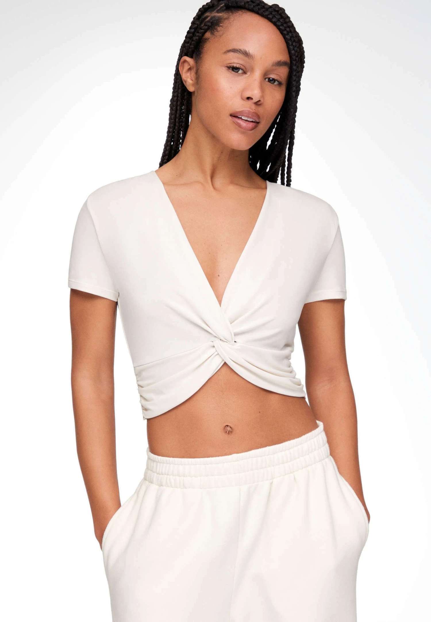 Oysho Short-Sleeved V-NeckT-Shirt BasicOff White Donna T-shirt E Top OY121D06J-A11 3 Oysho Short-Sleeved V-NeckT-Shirt BasicOff White Donna T-shirt E Top OY121D06J-A11