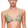 Oysho Shiny Floral Appliqué Triangle- Bikini Pezzo Sopra - Green