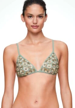 Oysho Shiny Floral Appliqué Triangle- Bikini Pezzo Sopra - Green