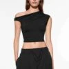 Oysho Asymmetrical RuchedTopBlack Donna T-shirt E Top OY121D07A-Q11