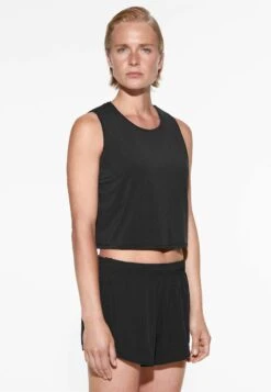 Oysho Cropped Microperforated Technical Sleeveless TopBlack Donna T-shirt E Top OY141D097-Q11