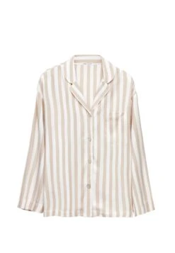 Oysho Striped Long-Sleeved Maglia Del PigiamaBeige Donna Intimo Notte E Loungewear OY181Q12R-B11 -Oysho Negozio c59b1f542e2840f2a6e19b2302db0c9b