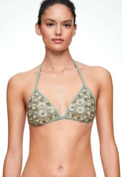 Oysho Shiny Floral Appliqué Triangle- Bikini Pezzo Sopra - Green -Oysho Negozio f455c5df2ad044339cd023a0cc31d70e